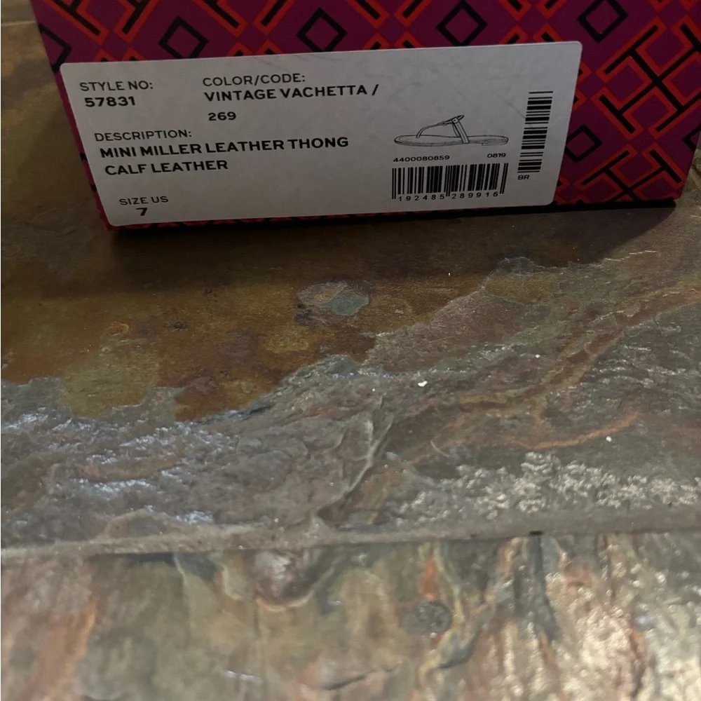 Tory Burch Tan Miller Thong Sandals with Gold Logo